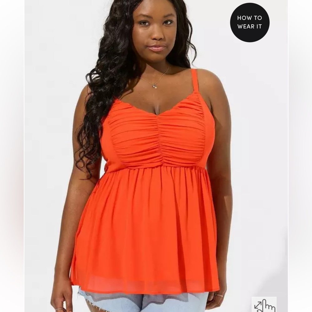 Torrid Babydoll Chiffon Shirred V-Neck Tank in Orange Red W1347 Plus Size 6X